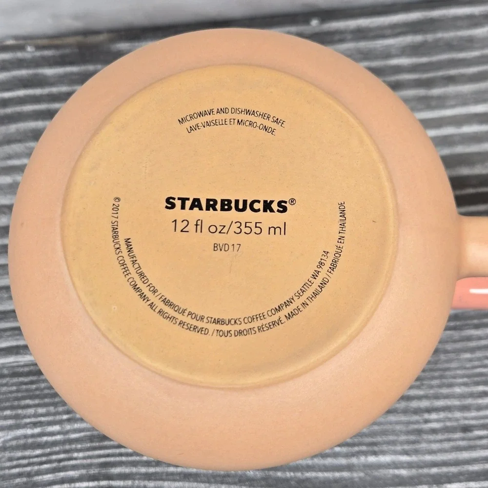 Starbucks 2018 Pink & Orange Speckled Terracotta Coffee Mug, 12oz Tri-Color Logo - Picture 9 of 15